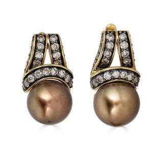 NEW! LeVian - Chocolate Pearl & Diamond Earrings.
